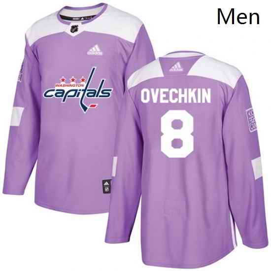 Mens Adidas Washington Capitals 8 Alex Ovechkin Authentic Purple Fights Cancer Practice NHL Jersey